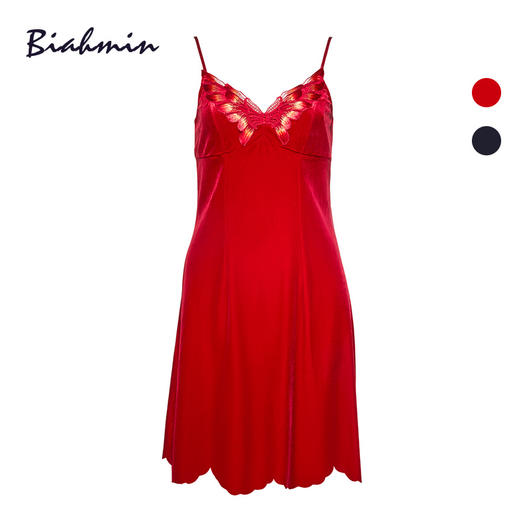 贝佳人正品无袖吊带睡裙石榴红连衣裙家居服蝴蝶性感睡衣 商品图0