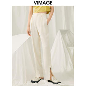 VIMAGE纬漫纪春季新款裤腿开叉香槟白裤子V1905503