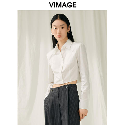 VIMAGE纬漫纪春季新款通勤显瘦百搭短上衣衬衣V1909503 商品图3