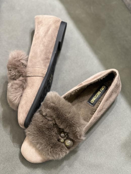 IUIU SECOND 新款加绒简约毛毛一脚蹬豆豆鞋U21CM34138 商品图4