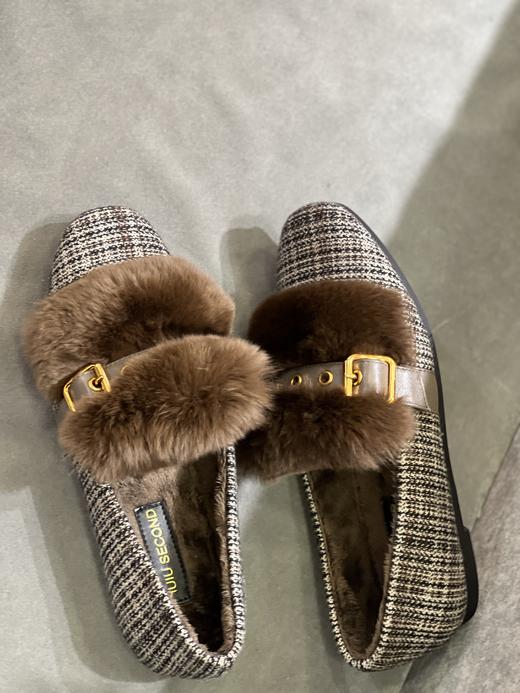 IUIU SECOND 2022新款加绒拼格一脚蹬毛毛鞋U22CM34129 商品图5