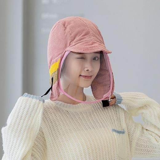 【防飞沫面罩帽】雷锋帽女秋冬季保暖帽灯芯绒加厚滑雪防寒面罩 商品图1