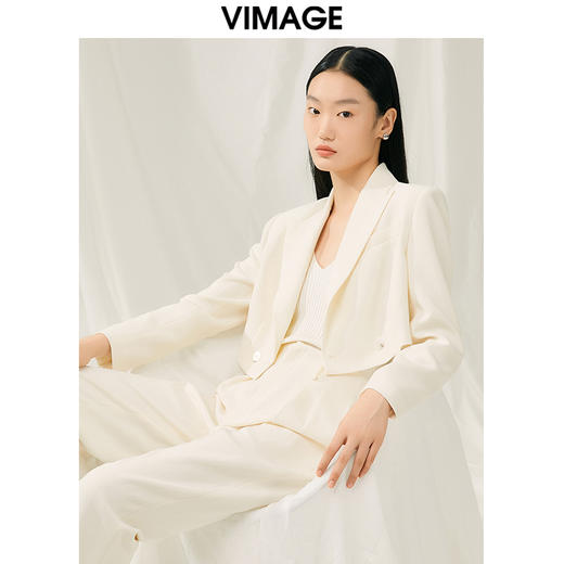 VIMAGE纬漫纪春季新款短款香槟白色外套V1903522 商品图0