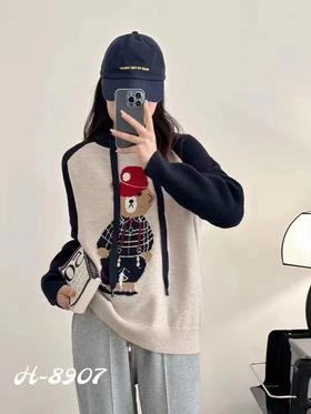 女小熊带帽毛衣8907
