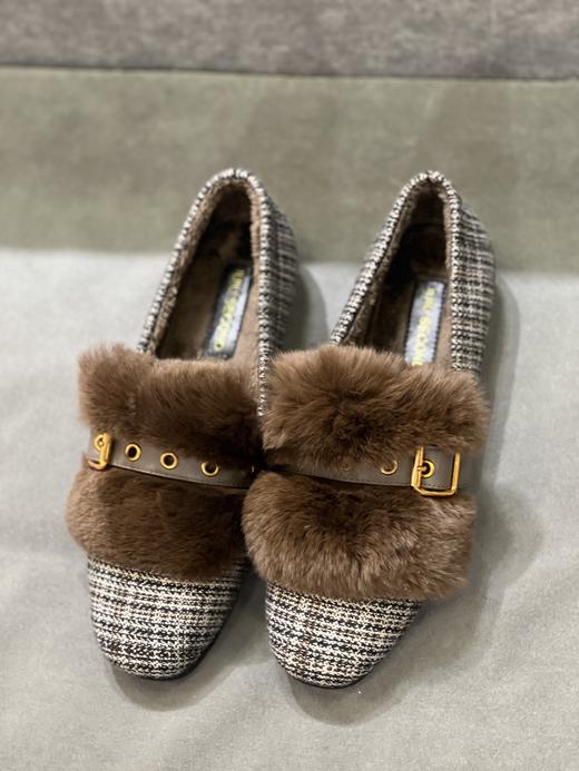 IUIU SECOND 2022新款加绒拼格一脚蹬毛毛鞋U22CM34129 商品图1