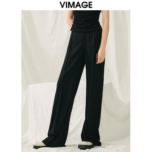 VIMAGE纬漫纪春季新款黑色微喇裤子V1905504 商品图2