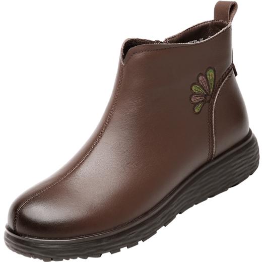 信诺老人妈妈鞋子冬季加绒奶奶棉鞋防滑软底保暖平底中老年女皮鞋22M227-16 商品图3