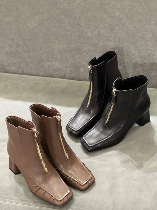 IUIU SECOND 新款时尚方头前拉链方根小短靴U21DS44421 商品图0