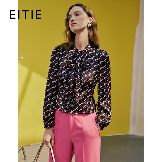 EITIE爱特爱春季新款印花飘带舒服衬衣7309003 商品图0