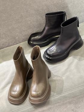 IUIU SECOND 2022新款方圆头净面厚底后拉链切尔西短靴U22DS44711