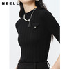 NEELLY纳俪商场同款半高领针织衫女竖坑条显瘦毛衣五分袖修身上衣 商品缩略图3