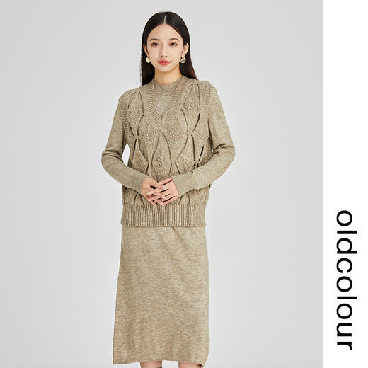 oldcolour2022年冬季新款通勤时尚气质风针织两件套连衣裙女N44106447 商品图0