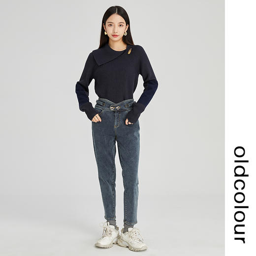 oldcolour2022年冬季新款显瘦休闲气质复古棉微弹百搭牛仔裤女N44113436 商品图2