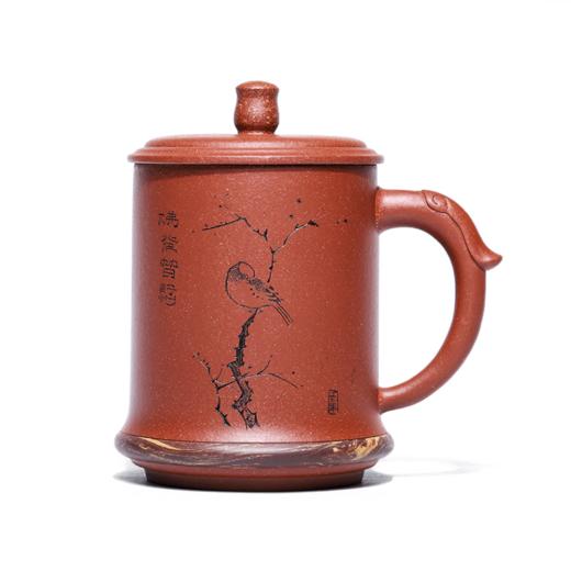 宜兴智慧紫砂春意盎然杯430ml带盖功夫茶具泡茶杯降坡泥手工刻绘大容量【不支持补差，非质量问题不退不换】S 商品图0