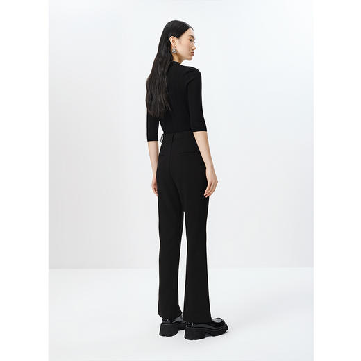 NEELLY纳俪商场同款半高领针织衫女竖坑条显瘦毛衣五分袖修身上衣 商品图4