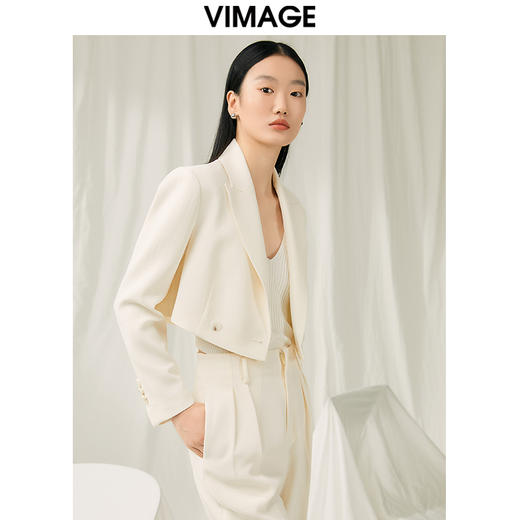 VIMAGE纬漫纪春季新款短款香槟白色外套V1903522 商品图2