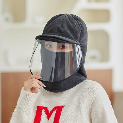 【防飞沫面罩帽】秋冬女保暖帽骑电瓶车防风帽子 男户外加绒护耳防寒帽 商品图2