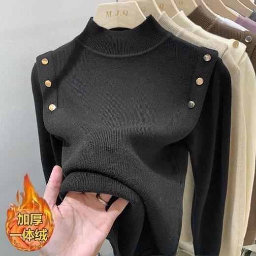 修身加厚抗起球秋冬加绒纽扣针织衫打底衫 商品图0