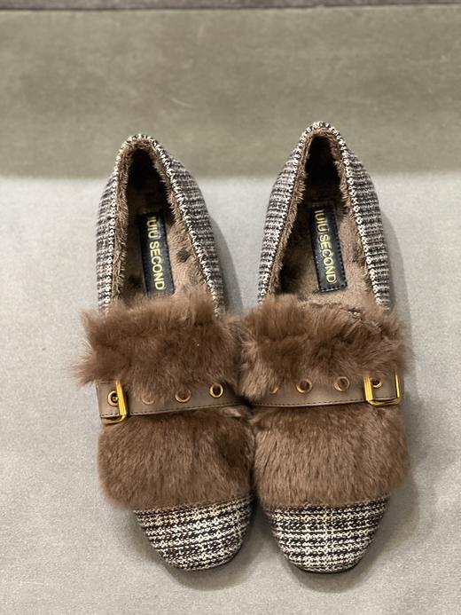 IUIU SECOND 新款加绒通勤毛毛一脚蹬豆豆鞋U21CM34128 商品图3