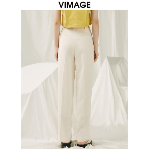 VIMAGE纬漫纪春季新款裤腿开叉香槟白裤子V1905503 商品图3