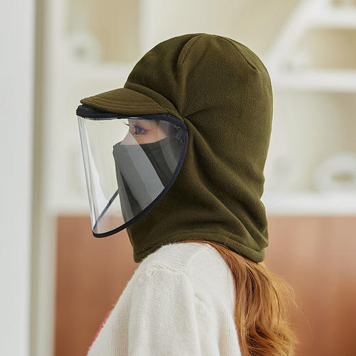 【防飞沫面罩帽】秋冬女保暖帽骑电瓶车防风帽子 男户外加绒护耳防寒帽 商品图9