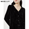 NEELLY纳俪商场同款黑色连衣裙女气质v领中长款A字裙春季新款N23011Y01019 商品缩略图3