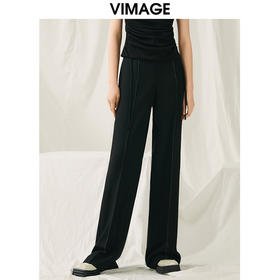 VIMAGE纬漫纪春季新款黑色微喇裤子V1905504