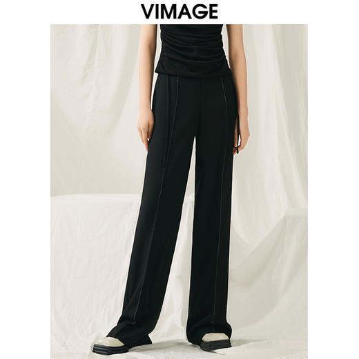 VIMAGE纬漫纪春季新款黑色微喇裤子V1905504 商品图0