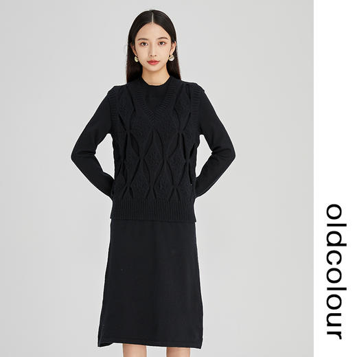 oldcolour2022年冬季新款通勤时尚气质风针织两件套连衣裙女N44106447 商品图4