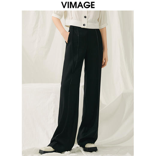 VIMAGE纬漫纪春季新款黑色微喇裤子V1905504 商品图5