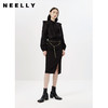NEELLY纳俪商场同款黑色下开叉半身裙女百搭中长款A字裙时尚N23011E01023 商品缩略图1