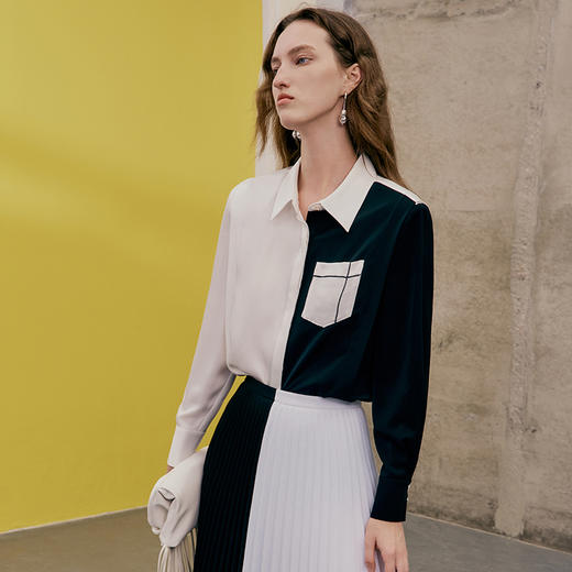 EITIE爱特爱春季新款黑白撞色衬衣7309005 商品图3