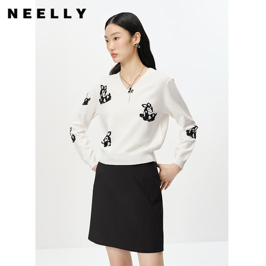 NEELLY纳俪商场同款黑色半身裙女气质短款A字裙显瘦百搭小黑裙 N23012E01041 商品图2