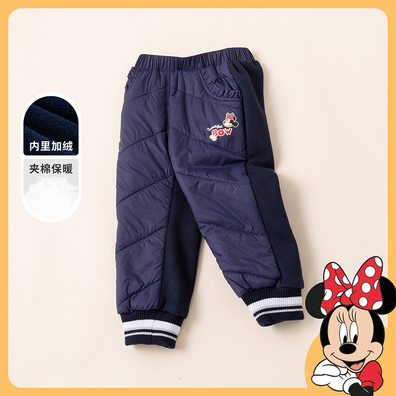 【商场同款】迪士尼童装女童加绒夹棉裤子米妮宝宝时尚拼接大童冬季保暖束脚裤214DK0207