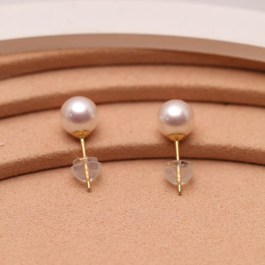 金18K海水珍珠耳钉 7-7.5mm白一根针 105899 商品图4