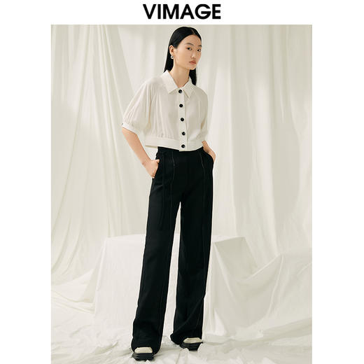 VIMAGE纬漫纪春季新款黑色微喇裤子V1905504 商品图1
