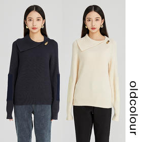 oldcolour2022年冬季新款通勤时尚气质风修身造型领毛织套头衫N44052406