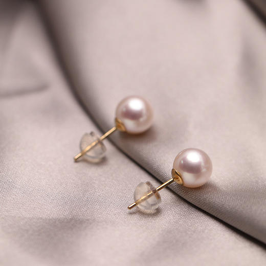 金18K海水珍珠耳钉 7-7.5mm白一根针 105899 商品图3