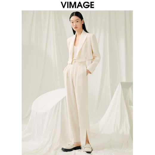 VIMAGE纬漫纪春季新款裤腿开叉香槟白裤子V1905503 商品图1