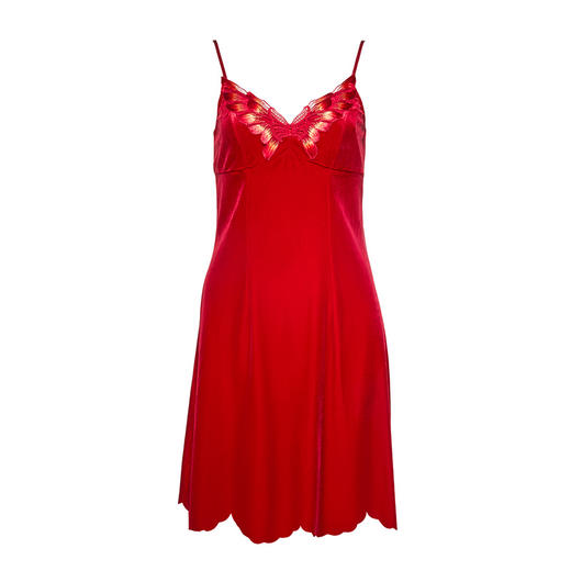 贝佳人正品无袖吊带睡裙石榴红连衣裙家居服蝴蝶性感睡衣 商品图1