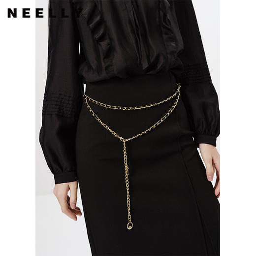 NEELLY纳俪商场同款黑色下开叉半身裙女百搭中长款A字裙时尚N23011E01023 商品图3