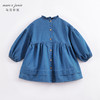 马克珍妮春装新款 女童田园风花边立领牛仔连衣裙230158 商品缩略图1