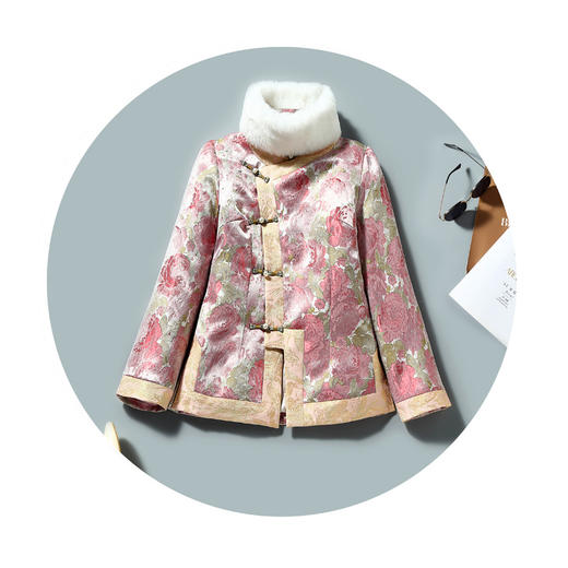 ZSM-211218 2022唐装加厚棉衣小袄粉色文艺夹棉宽松保暖立领气质年轻款女棉服 商品图4