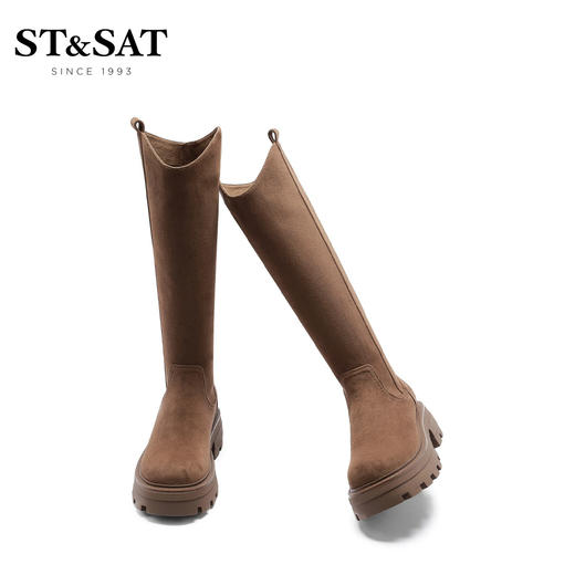 星期六圆头反绒V口绒里长靴SS24119223 商品图2