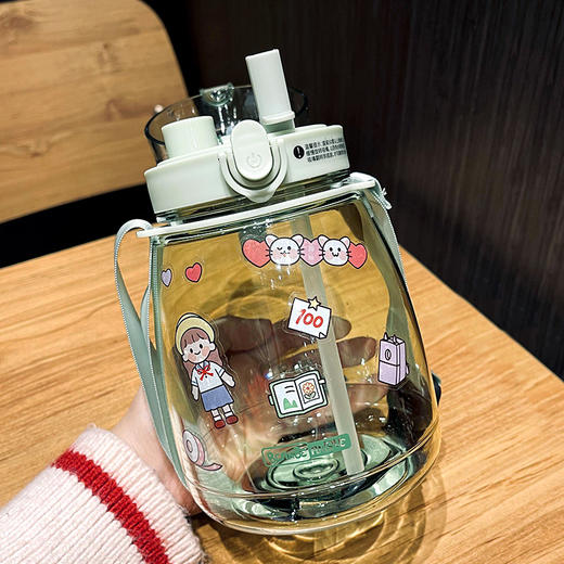 水杯高颜值大肚杯塑料杯带吸管学生背带水壶杯 lf08 商品图7