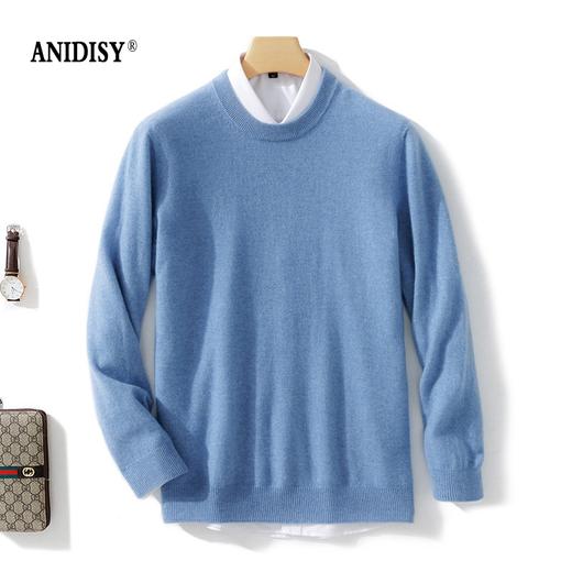 男士羊绒一线成衣圆领长袖纯色山羊绒针织套头毛衣 商品图1
