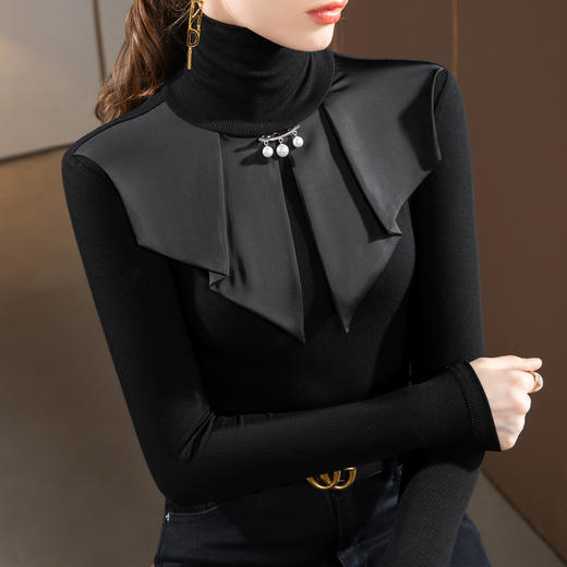 复古雪纺拼接，洋气小衫收腰内搭上衣SG-J2D3491 商品图2