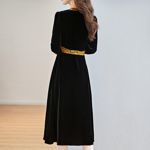 SM 82298699丝绒真丝连衣裙气质香云纱V领裙 商品图3