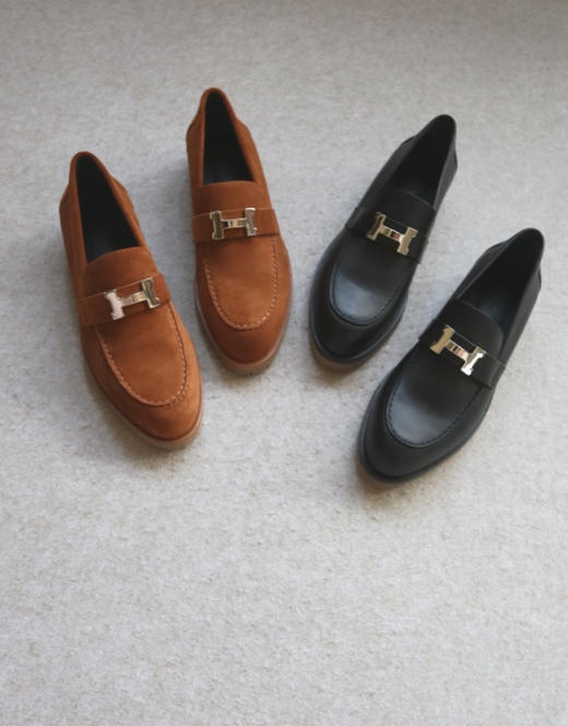 Are You Ready 来喽 哈！女段 大H的 牛皮+羊皮衬 小厚底 乐福鞋 2色入 商品图0