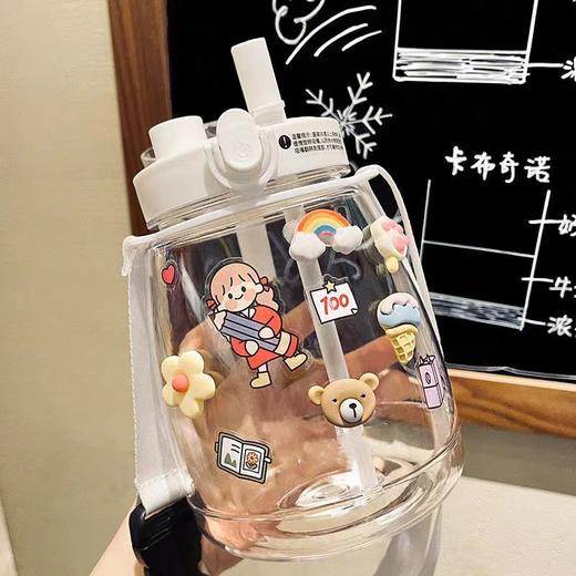 水杯高颜值大肚杯塑料杯带吸管学生背带水壶杯 lf08 商品图0